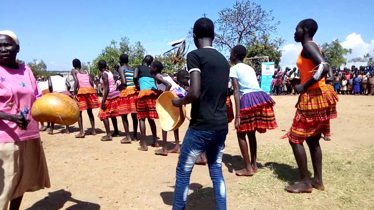 Larakaraka dance by Acholi tribe during a Cultural Gala event themed Appreciating Diversity Through Culture organized in Cluster 2, Zone 3, Bidi Bidi Refugee Settlement by CECI in 2019